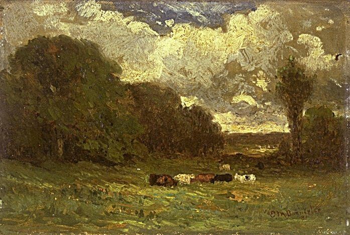 Edward Mitchell Bannister landscape with cows and trees